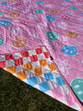 Water Resistant Picnic Blanket in Checkered Rainbow