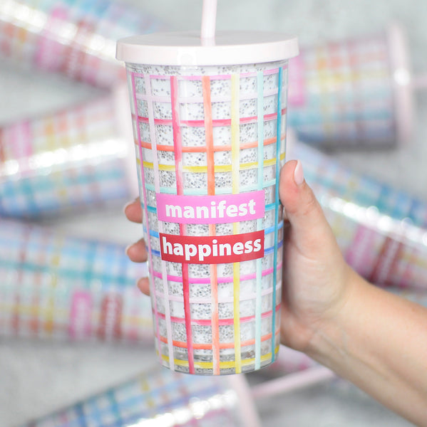 *Manifest Happiness* Glitter Tumbler