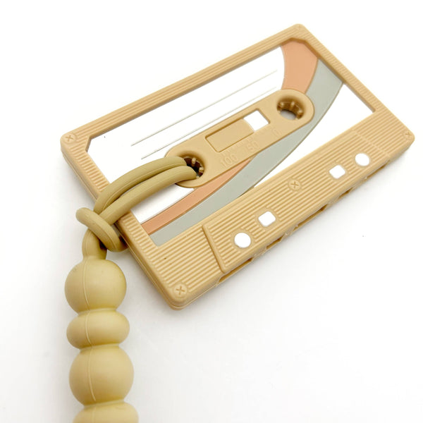 Cassette Tape Silicone Teether w/Clip - Tan