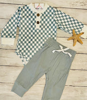 Owen Checkered Set - Dusty Blue