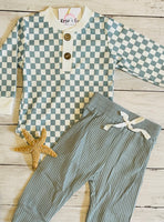 Owen Checkered Set - Dusty Blue